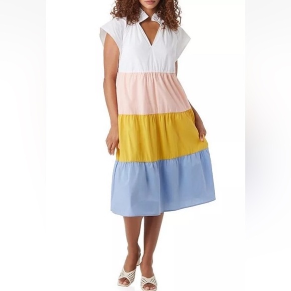 CROSBY by Mollie Burch Small Cap Sleeve Color Block Watts Midi Dress NWT $292 - Picture 2 of 16